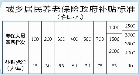 厦门城乡居民养老保险政府补贴标准